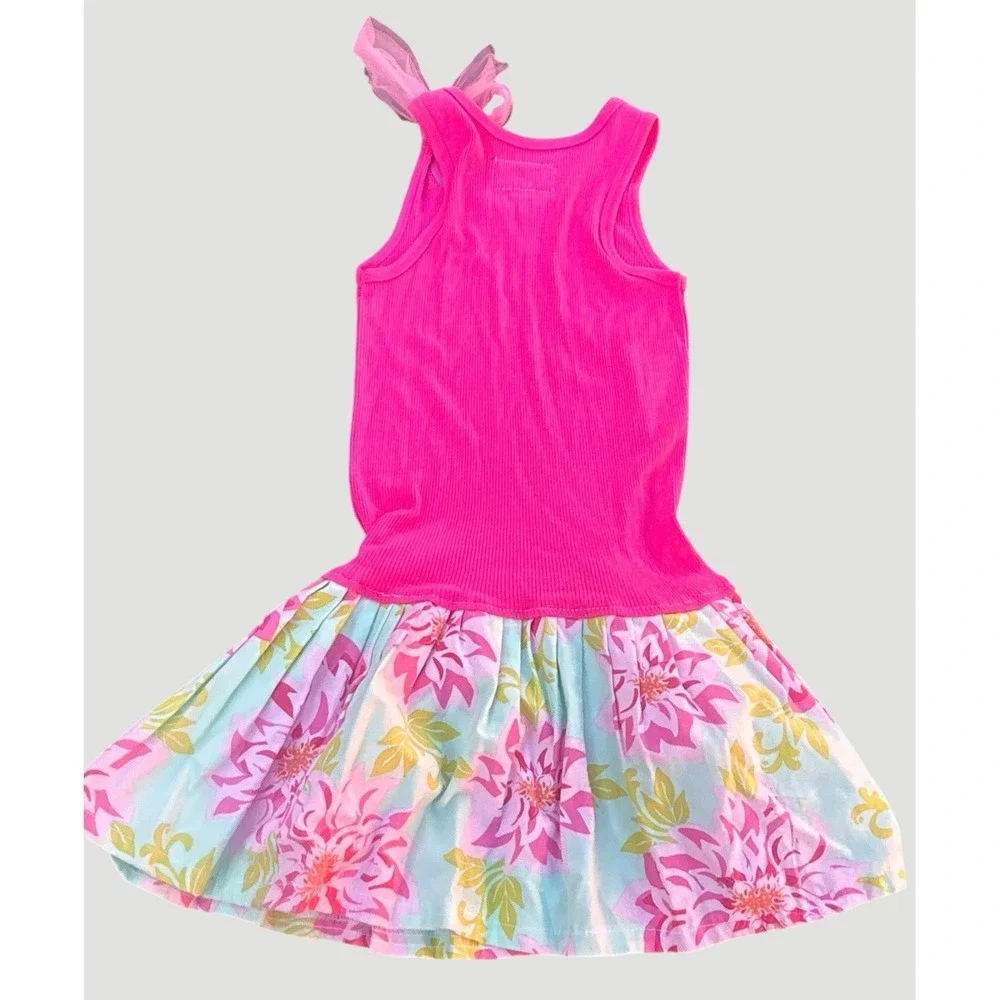 Cyndy Love Girls Pink Drop Waist Chandelier Dress Floral Skirt Bow Size 6 6X